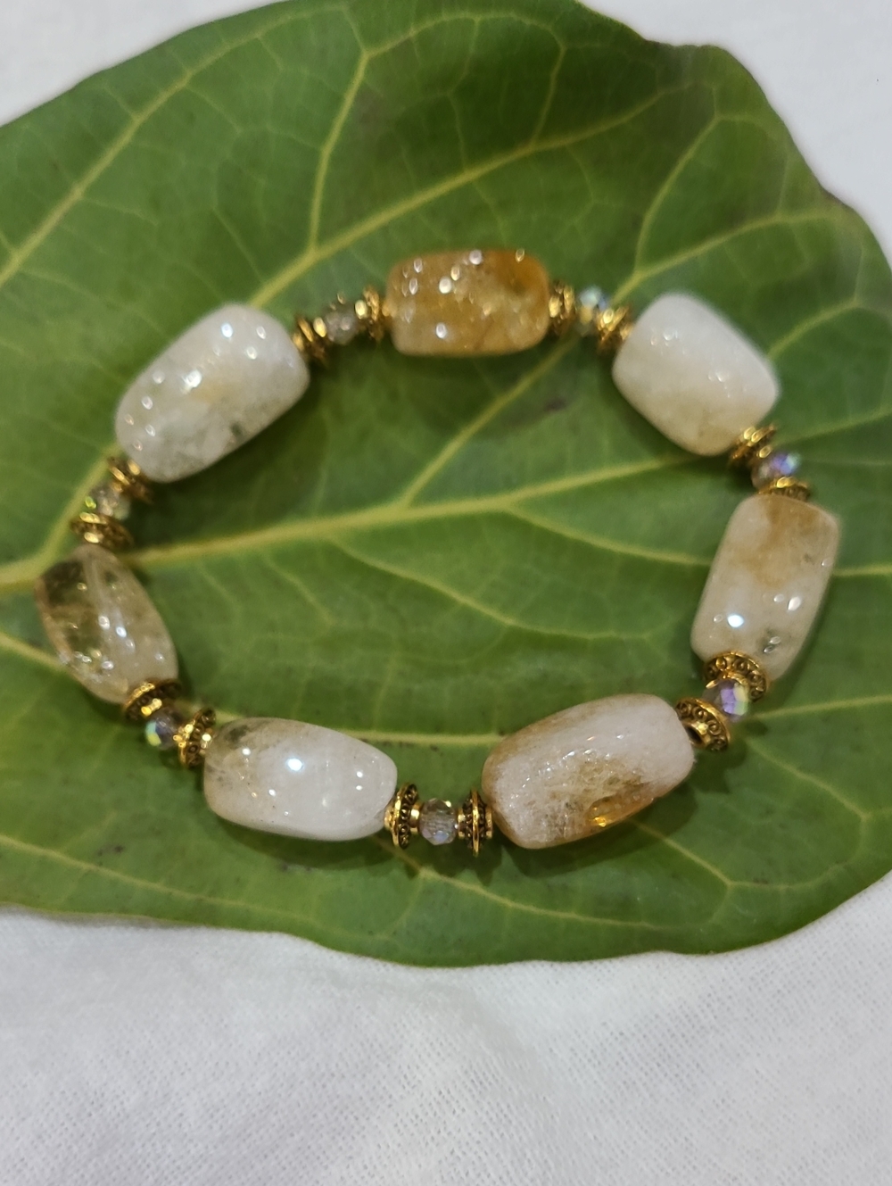 Chunky Natural Citrine Beaded Stretch Bracelet - Hand Crafted
